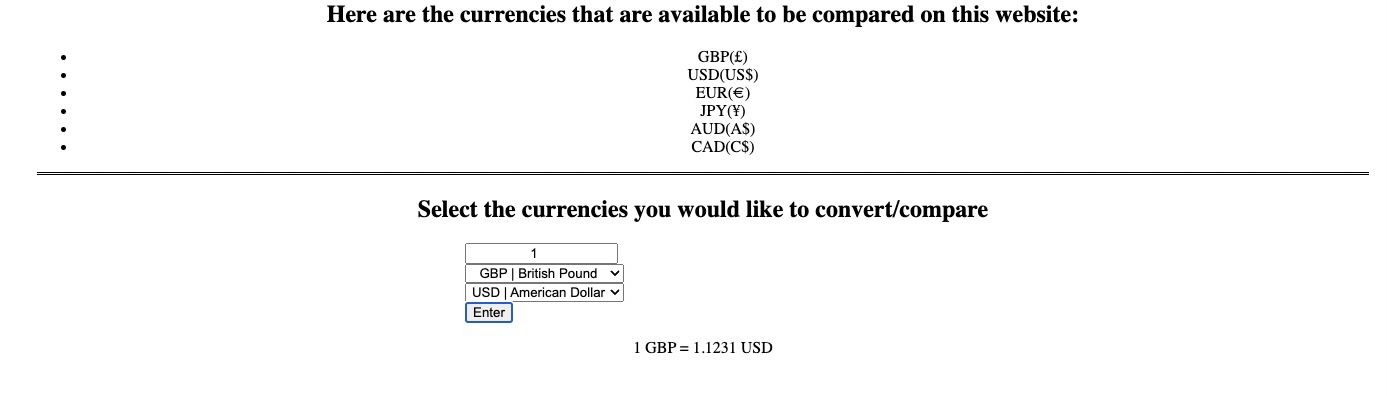 screenshot of currency converter project working