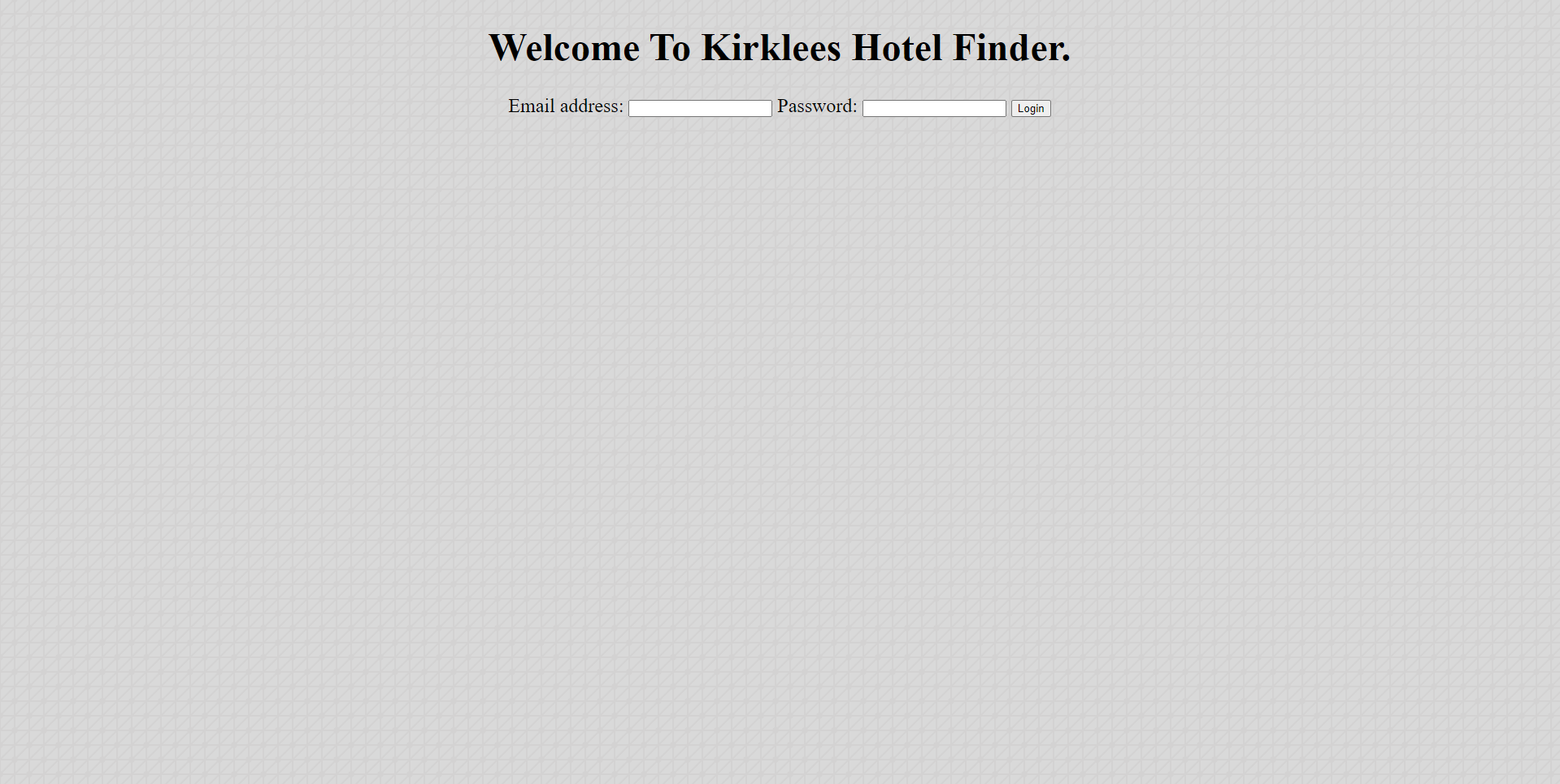 screenshot of hotel login page