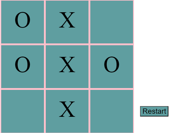 screenshot of noughts and crosses board