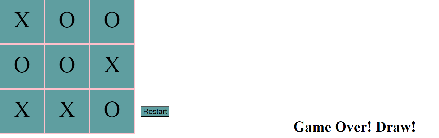 screenshot of noughts and crosses draw